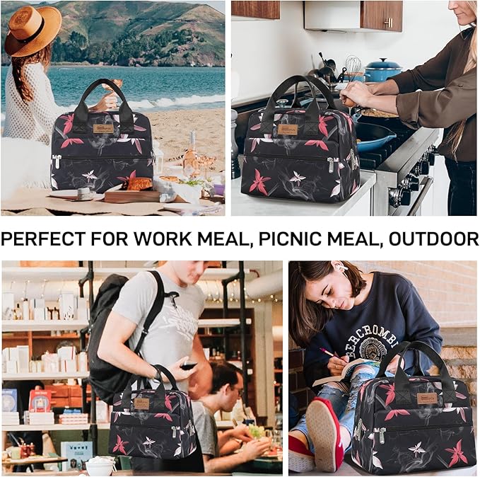 HOMESPON Insulated Lunch Bag for Women Men Lunch Box Cooler Lunch Tote for Work Picnic (Pink Flowers)