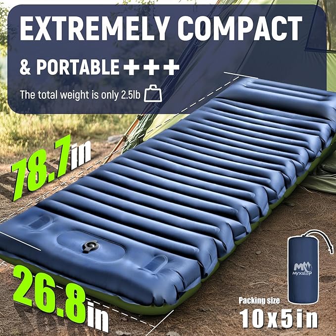 Sleeping Pad, Ultralight Inflatable Sleeping Pad for Camping with Pillow & Pump,Air Mattress Super Portable, Great for Camping Gear, Hiking, Side or Lounging Sleeper(Blue)