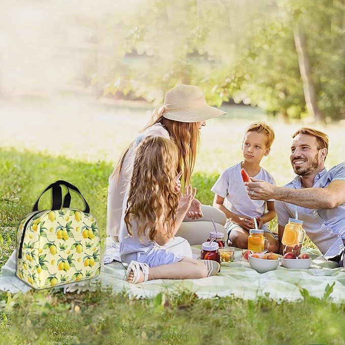 Lemon Yellow Insulated Lunch Bag Reusable Lunch Box Women Men,Cooler Thermal Meal Tote for Kids School Student Picnic Office Work