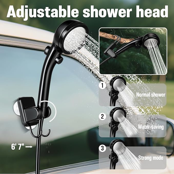 Motivekit™ Portable Camping Shower | 5.3/6.6 gal. Foldable Bucket, 6000mAh Rechargeable Shower Pump, 6' 7" Filtered Shower Head, Summer Beach Outdoor Showering Hiking Pet Bath RV Car Wash Water Plant