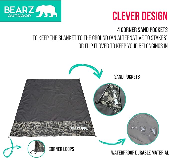 Pocket Blanket - Beach Blanket Waterproof Sandproof, Picnic Blankets Waterproof Foldable, Lightweight & Compact for Hiking, Camping, Travel, Festival Accessories