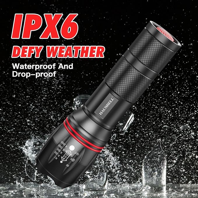 HAUSBELL A100 LED EDC Flashlights High Lumens,Bright, Zoomable, Waterproof, Powerful, Emergency Tactical LED Flashlights for Home and 5 Modes, Flashlight for Camping Gear、Hiking、Walking(2Pack)