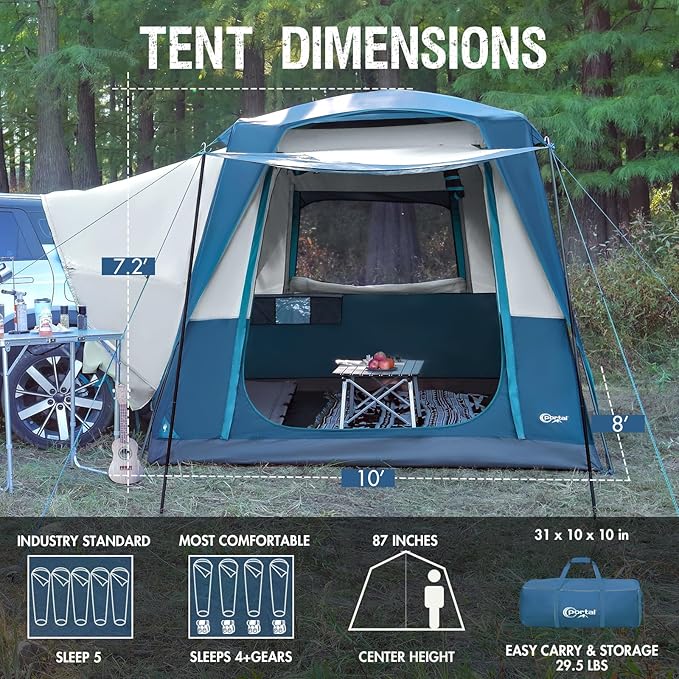 Portal 5-Person SUV Tent with Porch, 2-in-1 Car Camping Tent, Water-Resistant & Windproof, Trunk Tent with 2 Doors for Travel & Outdoor Adventures