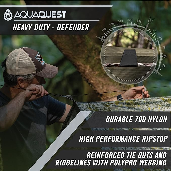 AquaQuest Defender Camping Tarp - Heavy Duty Tent Shelter or Rain Fly - Waterproof Camping Essentials for Hiking, Bushcraft & Hammock