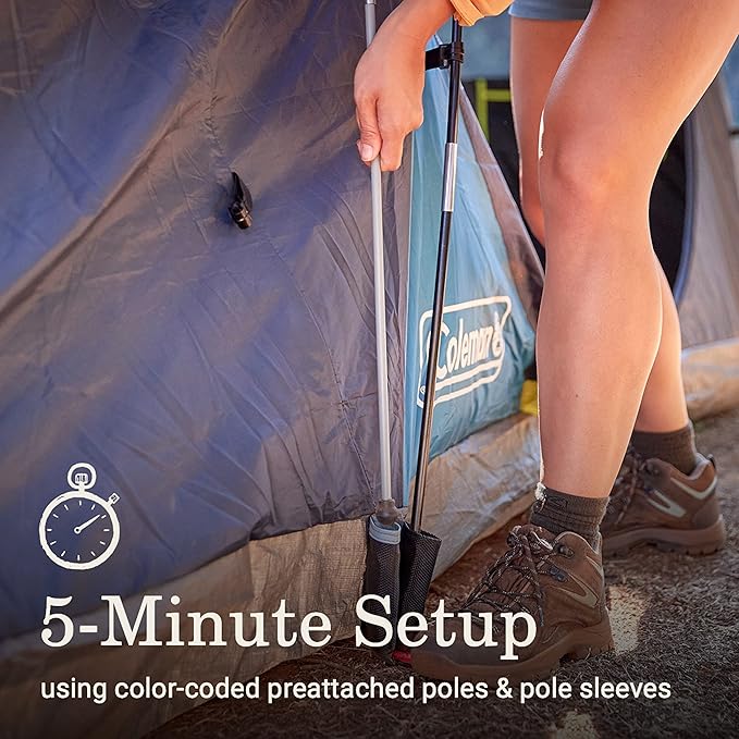 Coleman 4/6/8/10 Person Skydome Dark Room Tent with Rainfly, 5 Minute Setup, Blocks 90% of Sunlight, 20% More Headroom Than Traditional Tents