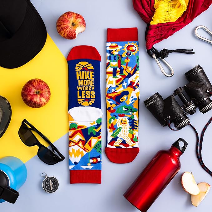 Lavley Hike More Worry Less Socks - Funny Outdoor Lover Gift for Men and Women