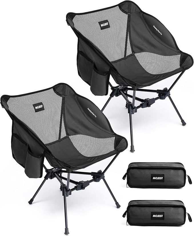 Portable Camping Chair – Compact Lightweight Folding Chair for Adults, Supports 330 lbs – Ideal for Backpacking Hiking, Fishing, Beach, Picnic & Lawn (2 Pack, Black)