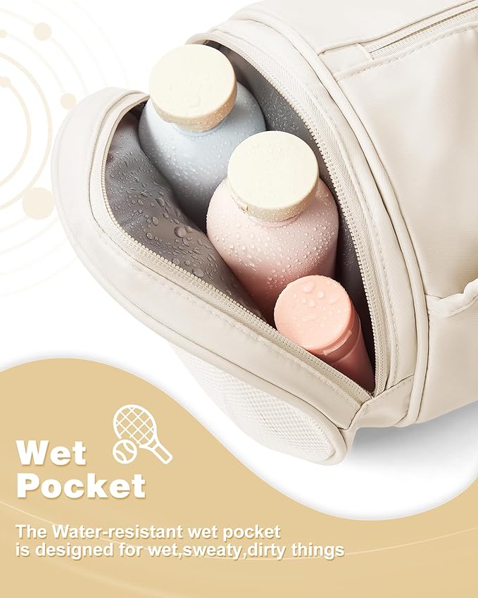 Small Women's Workout Bag - Waterproof Mini Duffle Gym Bag with Wet Pocket - Carry On Weekender for Dance, Swimming, Yoga, Fitness - White