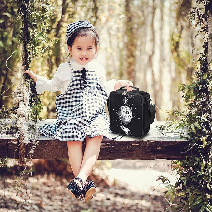 Universe Lunch Box for Kids, Space Moon Astronaut Lunch Bag for Boys Girls, Reusable Insulated Waterproof Lunch Box with Adjustable Shoulder Strap Thermal Cooler Tote Bag for School Daycare Picnic