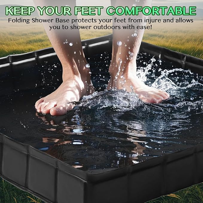 Foldable Camping Shower Base 41"x41"x5" with Drain Pipe, Indoor/Outdoor Portable Shower Pan for Camping Tents, RVs, and More, Includes Storage Bag
