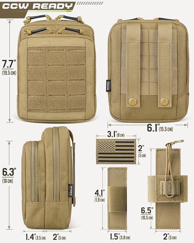 WYNEX Molle Admin Pistol Pouch for Concealed Carry, Tactical EDC Belt Pouch Gun Bag Utility Tool EMT Organizer Pouch Medical CCW with Universal Pistol/Elastic Holster