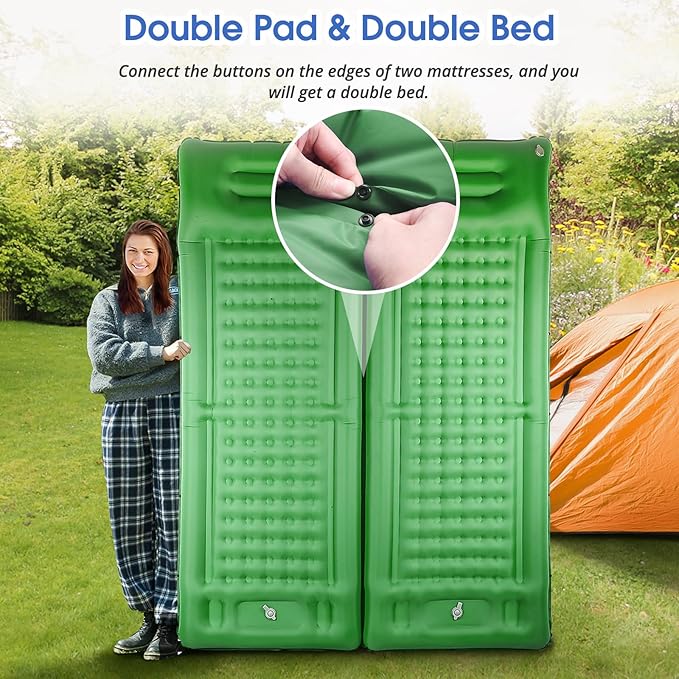 Camping Sleeping Pads,Extra Thick 5 Inch Inflatable Sleeping Mat with Pillow Built-in Pump,Oversized Mattress Super Portable Backpacking Sleeping Pad (Green, Single)