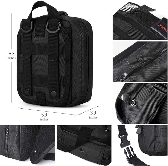 I GO Survival First Aid Kit, 251 Pieces Compact Tactical Trauma First Aid Bag, Molle Compatible Emergency Pouch for Outdoor Camping Hiking Backpacking and Travel