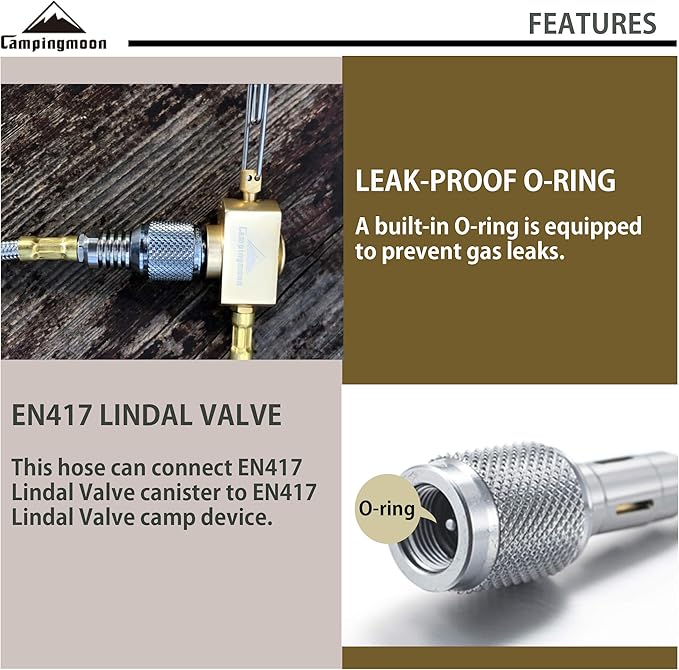 CAMPINGMOON 42.13-inch Multi-function Gas Hose for EN417 Lindal Valve Screw-on Type Canister and Device Z17