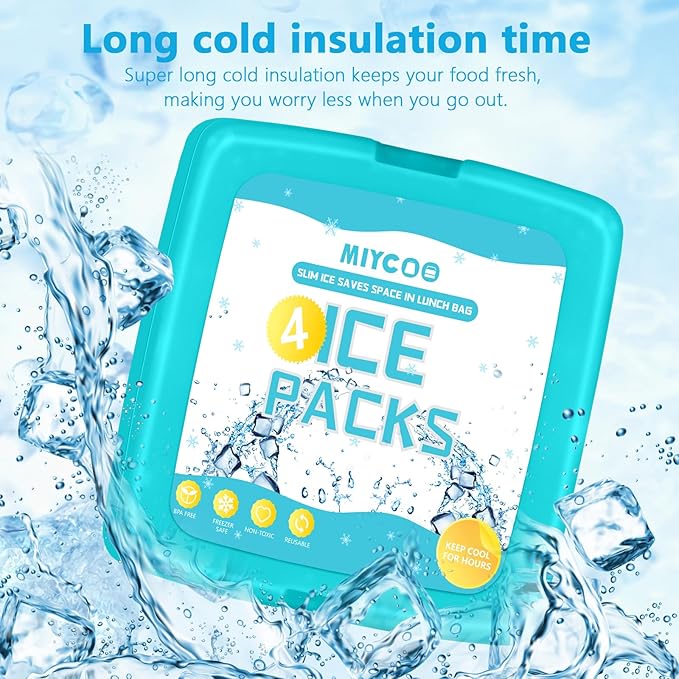 MIYCOO Ice Packs for Lunch Boxes & Lunch Bag - Quick Freeze Ice Pack Space Saving Freezer Packs - Reusable Slim Original Cool Pack - Cooler Accessories for Beach, Camping and Fishing