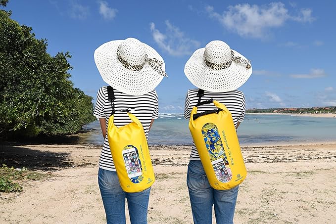Waterproof Dry Bags Set of 3 Dry Bag with 2 Zip Lock Seals & Detachable Shoulder Strap, Waist Pouch & Phone Case - Can Be Submerged Into Water - for Swimming (Yellow(Window), 20L)