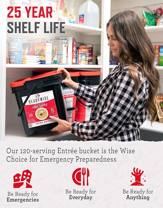 ReadyWise Emergency Food Supply - 100 Servings Favorites Sample Bucket, Survival Food Kit, Freeze Dried Prepper Food & Dehydrated Meals for Camping Essentials & Backpacking, up to 25 Year Shelf Life