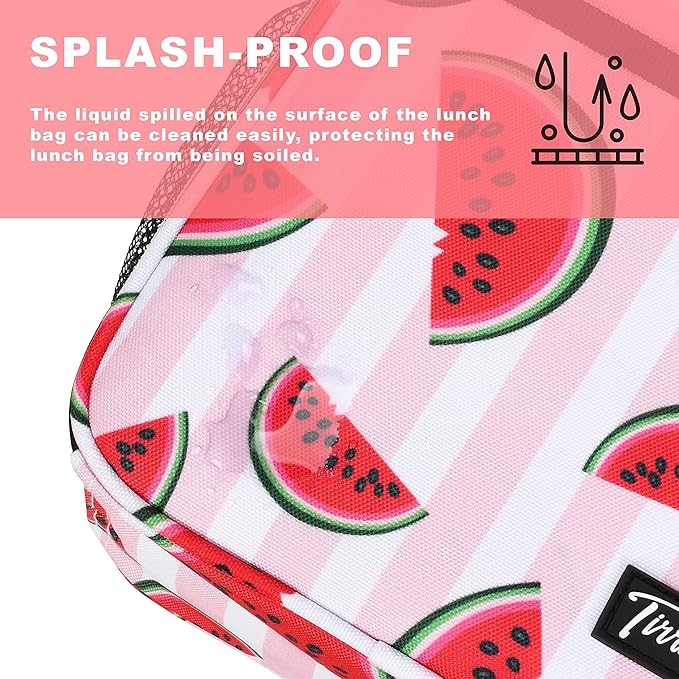 Tirrinia Small Insulated Lunch Bag for Girls, Mini Portable Reusable Thermal Lunch Box Cooler Tote, Watermelon