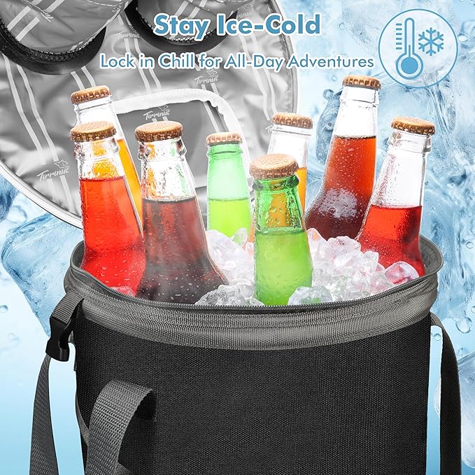 Tirrinia Pop-Up Collapsible Cooler Bag - Insulated, Lightweight with Built-in Cup Holder | Leak-Proof Portable Soft Cooler for Camping, Beach, Picnics, Travel