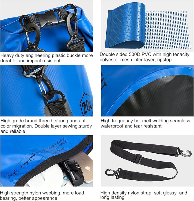 Mountain Land Waterproof Beach Dry Bag 30L Roll Top Backpack Boat Bag Dry Sack for Kayaking Rafting Fishing Hiking Camping Dark Blue
