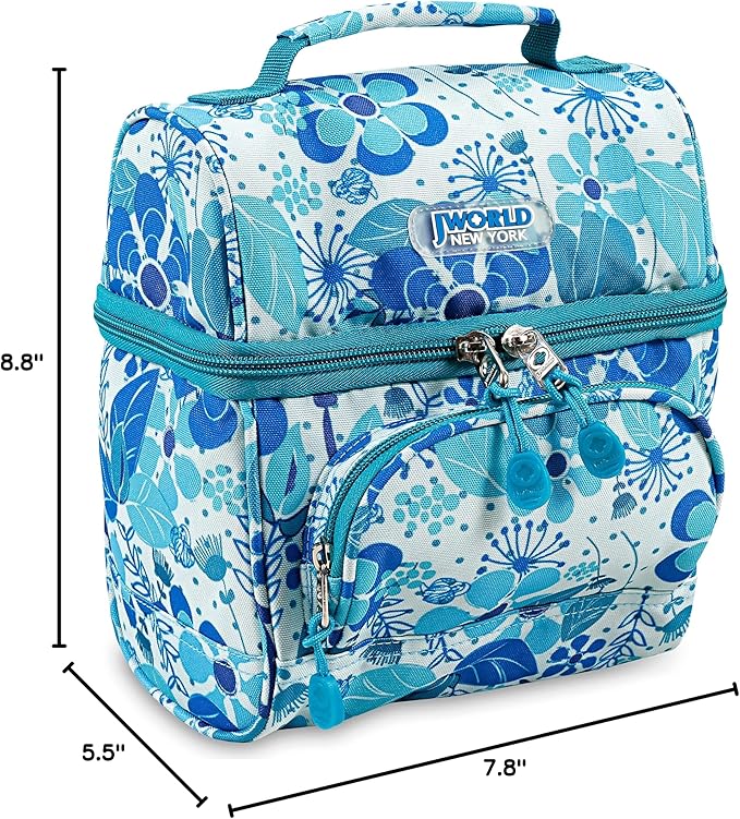 J World Corey Kids Lunch Bag. Insulated Lunch-Box for Girls, Women, Blue Vine