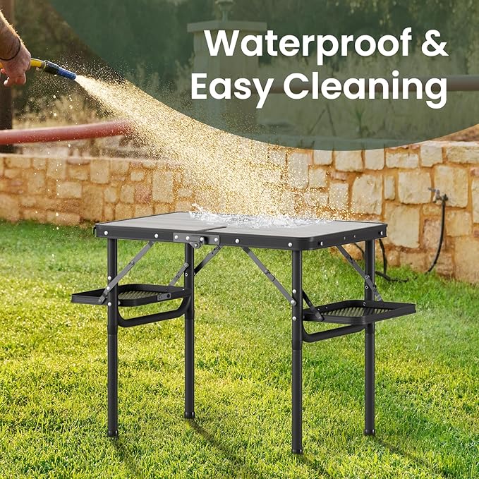 Titanker Folding Camping Table 2ft, Small Folding Camp Table Portable with 50% Extra Space, Small Picnic Table, Portable Beach Desk, Car Camping Essentials, Aluminum Light & Solid