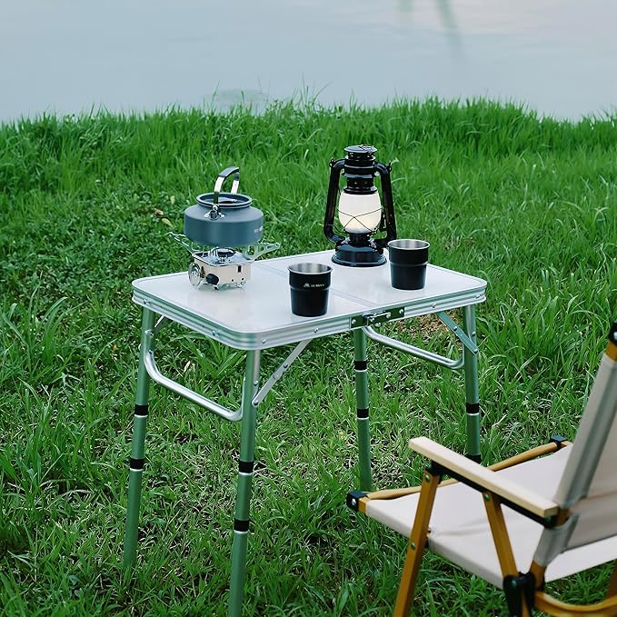 Folding Camping Table 2ft Portable Pinic Table Adjustable Height Small Card Table Aluminum Foldable Lightweight with Carry Handle for Outdoor Indoor Hiking Camp BBQ Beach