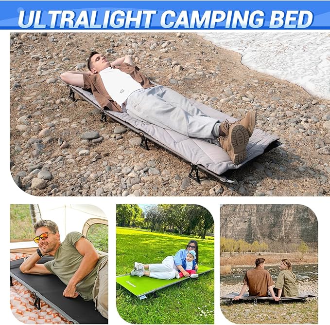 KingCamp Camping Cots for Adults Outdoors Backpacking,Folding Ultralight Heavy Duty Sleeping Cots Compact Portable Cot for Travel Hiking,Indoor Base Camping Bed with Storage Bag and Pillow, Blue