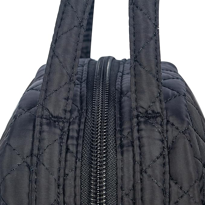 Machine Washable Women Quilted Fabric Insulated Reusable Cooler Lunch Bag Tote Adult Thermal Lunch Box Storage Bag for Work (Black)