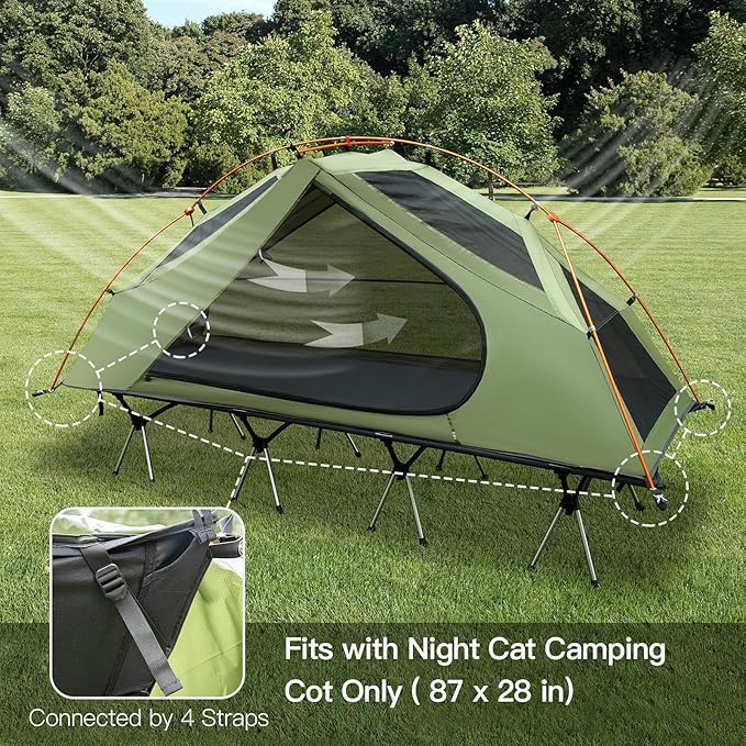 Night Cat Camping Cot Tent - Waterproof 1-Person Off-Ground Combo Cot Bed for Adults Portable Easy Set-up Tent