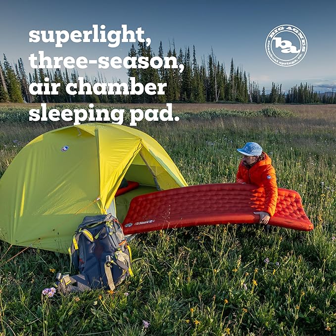 Big Agnes Rapide SL - Insulated Sleeping Pad, Ultralight, All Season Compact Backpacking and Hiking, Pumphouse Sack Included, Orange, 20x66 Petite