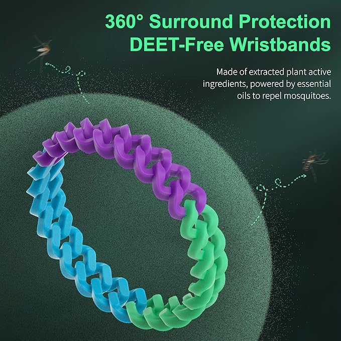 12 Pack Rainbow Mosquito Repellent Bracelets for Adults and Kids, DEET-Free Insect & Bug Repellent Bands, Individually Wrapped Repellent Wristbands for Outdoor Camping Traveling