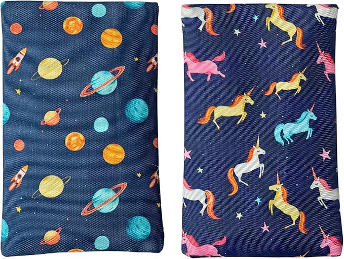 Yumbox Reusable Soft Ice Packs with Fabric Sleeve for Lunch Box and Cooler, Sweatproof, Pack of 2 Gel Ice Packs, Outer Space and Unicorns Prints