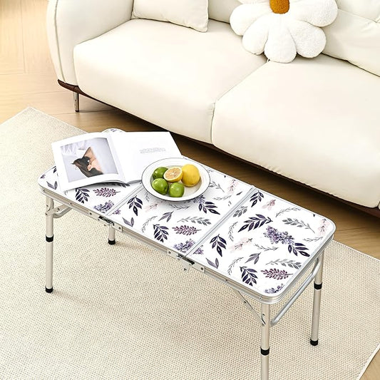 Folding Camping Table 3ft Portable Pinic Table Adjustable Height Small Card Table Aluminum Foldable Lightweight with Carry Handle for Outdoor Indoor Hiking Camp BBQ Beach (Misty Lilac)