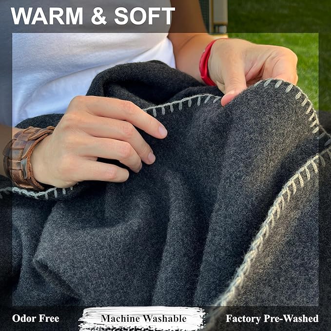 EKTOS 100% Virgin Wool Blanket, 90" x 108", Warm, Thick Fabric, XL, Winter Essentials (Charcoal, King Size)
