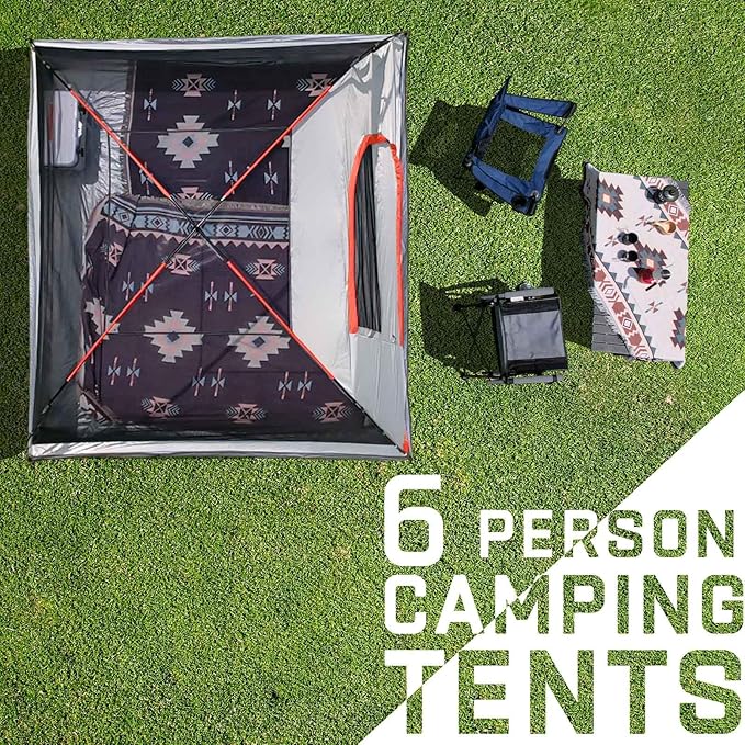 Happy Travel Camping Tent, 6 Person Dome Tents for Camping with Rainfly, Waterproof Clip Easy Setup Portable Family Tent with Mesh Windows, 20% More Headroom Backpacking Tents for Camping & Hiking
