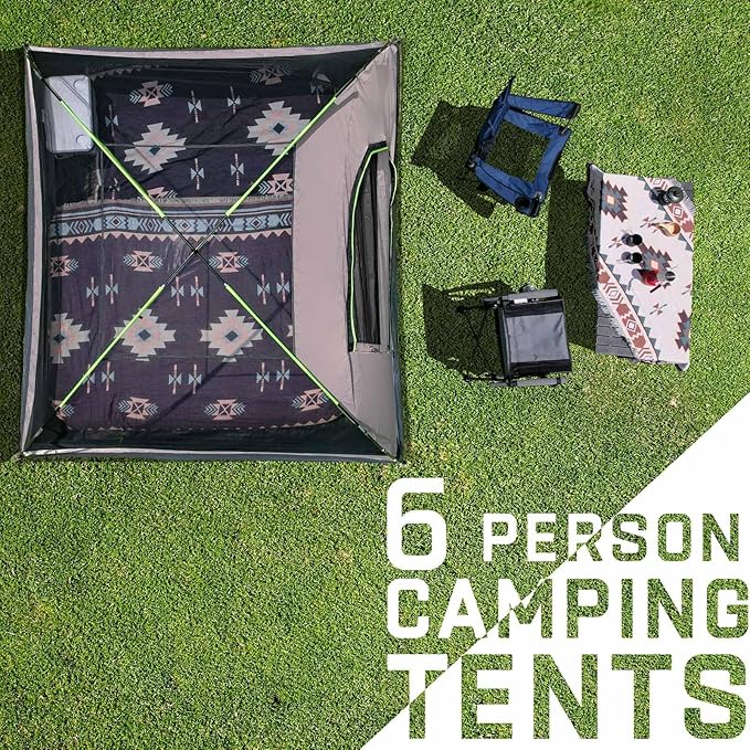 Happy Travel Camping Tent, 6 Person Dome Tents for Camping with Rainfly, Waterproof Clip Easy Setup Portable Family Tent with Mesh Windows, 20% More Headroom Backpacking Tents for Camping & Hiking
