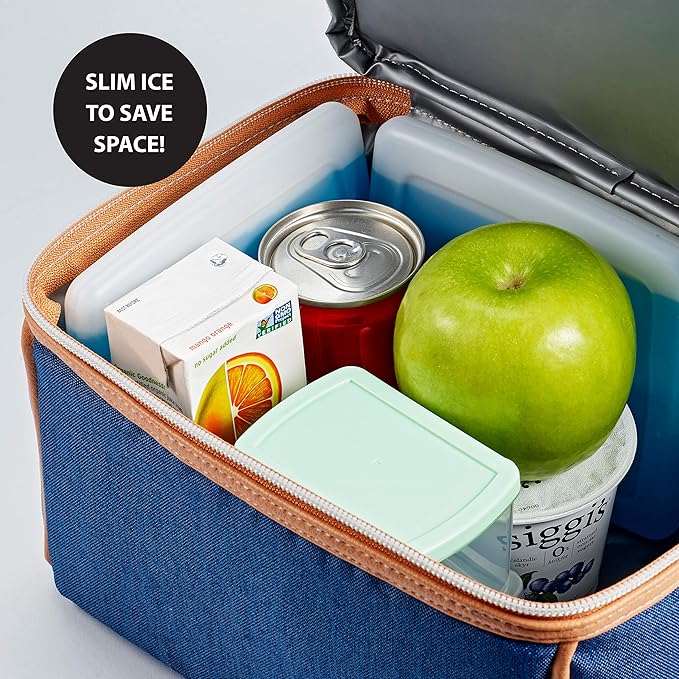 Cool Coolers By Fit & Fresh 8 Pack Slim Ice Packs, Quick Freeze Space Saving Reusable Ice Packs for Lunch Boxes or Coolers, Clear Blue Kids Ice, 8 Pack