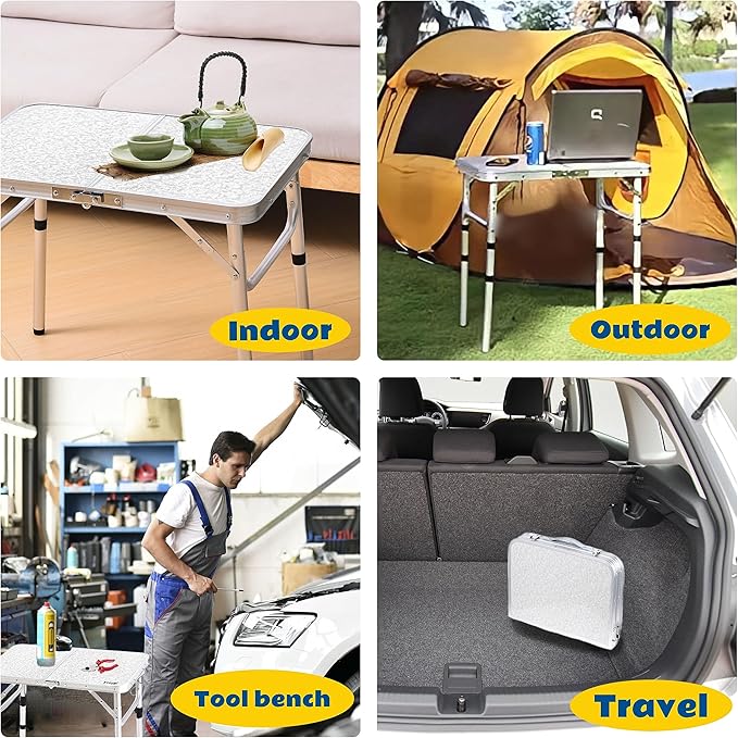 Folding Camping Table 2ft Portable Pinic Table Adjustable Height Small Card Table Aluminum Foldable Lightweight with Carry Handle for Outdoor Indoor Hiking Camp BBQ Beach