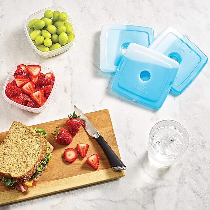 Cool Coolers By Fit & Fresh 8 Pack Slim Ice Packs, Quick Freeze Space Saving Reusable Ice Packs for Lunch Boxes or Coolers, Clear Blue Kids Ice, 8 Pack