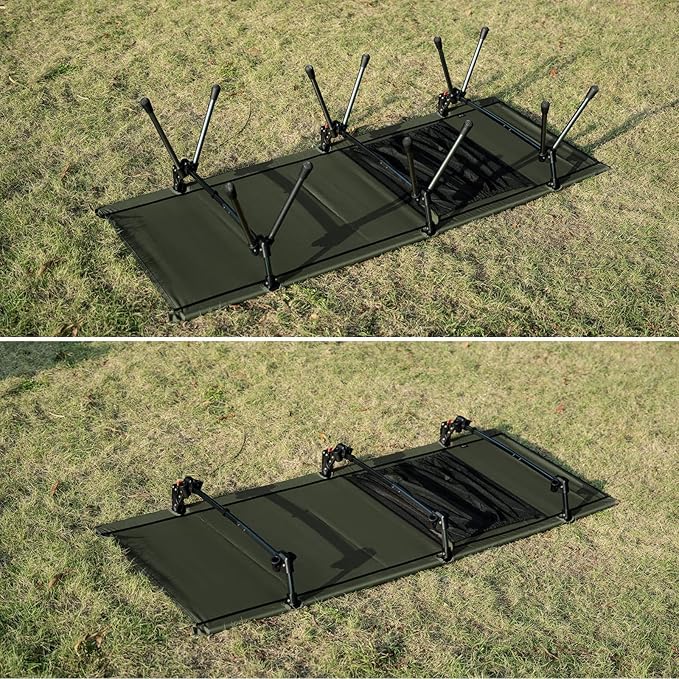 OneTigris SUPRANUBIS Camping Cot, Height Adjustable with Cot Leg Extenders, Strong Support 330lbs, Portable Folding Bed for Camping, Hiking, Travel, Truck, Beach, Office Nap (Ranger Green)