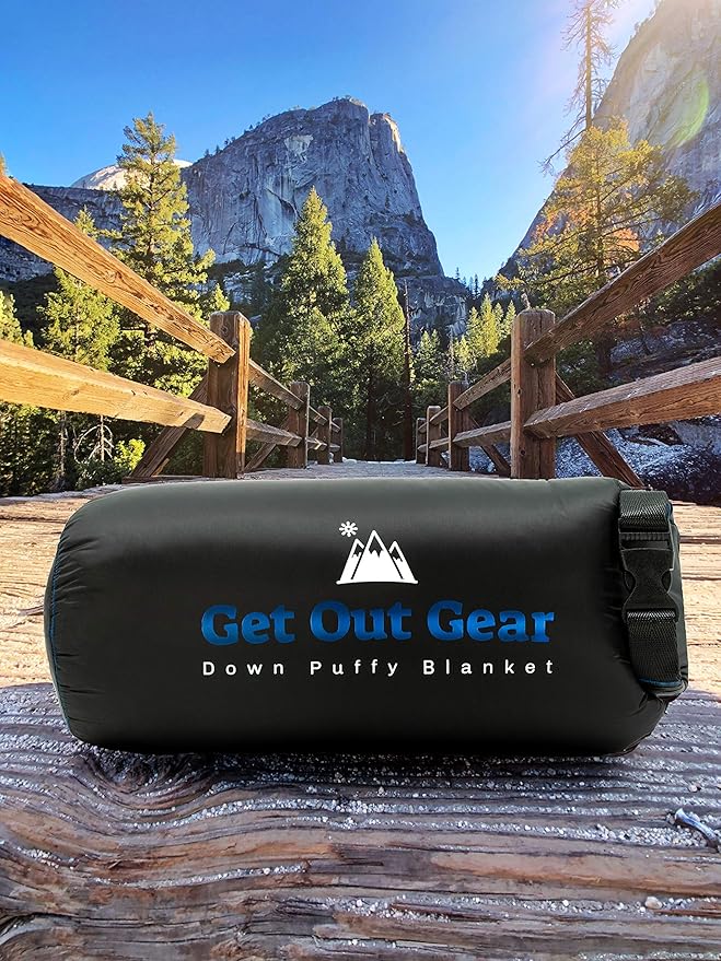 Down Camping Blanket - Puffy, Packable, Lightweight and Warm | Ideal for Outdoors, Travel, Stadium, Festivals, Beach, Hammock | 650 Fill Power Water-Resistant Backpacking Quilt
