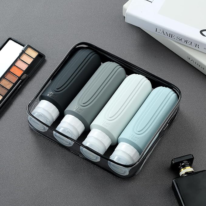 Travel Bottles for Toiletries, Large 6oz Oversize Containers, BPA Free Leak Proof Tubs Refillable Liquid Travel Accessories with Toiletry Bag for Cometic Shampoo and Lotion Soap (4 Pack)