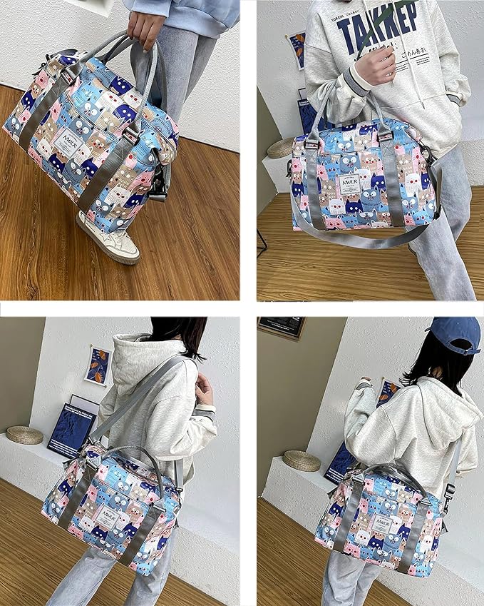Travel Duffle Bag Weekender Overnight Bag Gym Tote with Dry and Wet Separated Pocket for Women Girls Shoulder Workout Duffel Bag Water Resistant (cute cats)