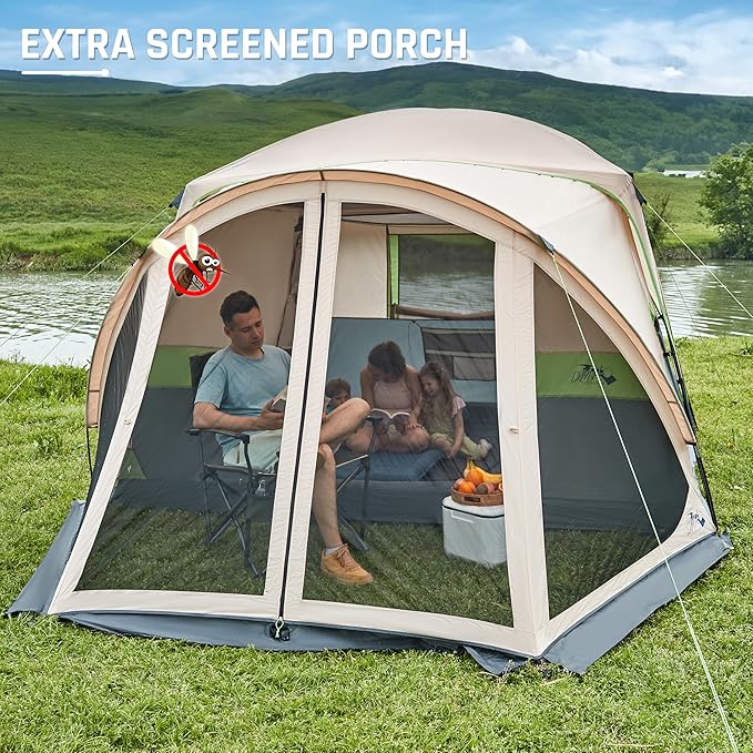 Tents for Camping 6/10 Person Camping Tent with Screen Porch, Weatherproof Large Cabin Tent with Rainfly and Carry Bag, Family Tent for Outdoor Camping and Backyard