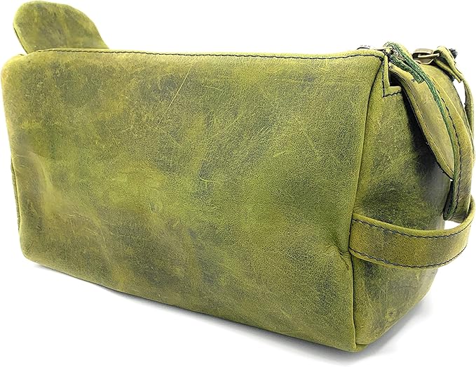 KomalC Premium Buffalo Leather Unisex Toiletry Bag Travel Dopp Kit