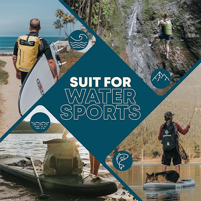 Earth Pak Waterproof Orginal 10L Dry Bag & 35L Summit Backpack - Waterproof Backpack Keeps Gear Dry for Boating, Camping, Fishing