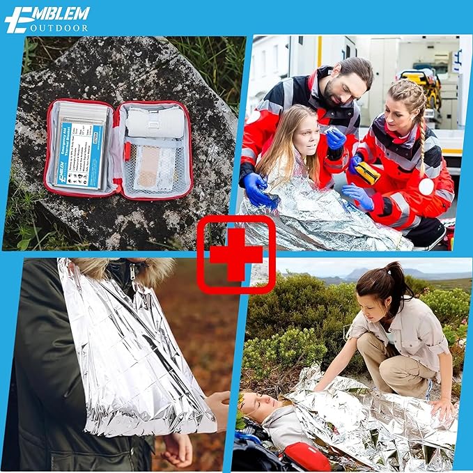 Thermal Emergency Blanket for Survival, Hiking, Camping, First Aid, and Bug Out Bag for Protection from Cold, Rain, and Weather Exposure. Extra Large Mylar-Survival Blanket for Car, Outdoors (6-Pack)