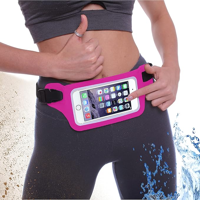 Ultimate Pink Waterproof Running Swimming Belt: Phone & Essentials Holder for Gym, Beach, Kayaking, Ski! Fits iPhone, Samsung - Touchscreen, IPX8 Rated Dry Waist Pouch - Adventure-Ready Performance!