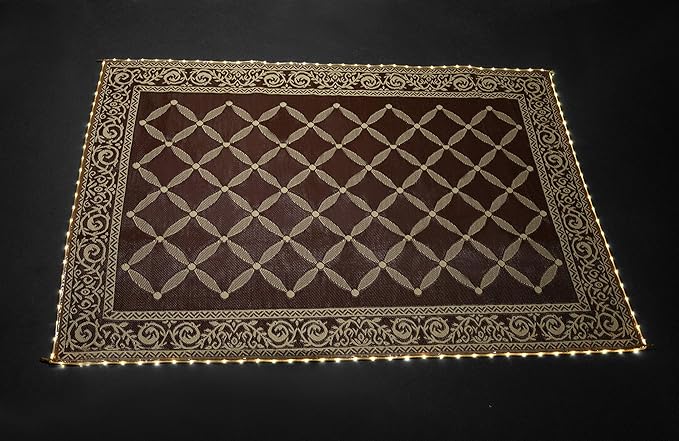 Stylish Camping L118117WL 8-feet by 11-feet LED Illuminated Patio Mat - Outdoor Patio Brown/Beige RV Camping Mat